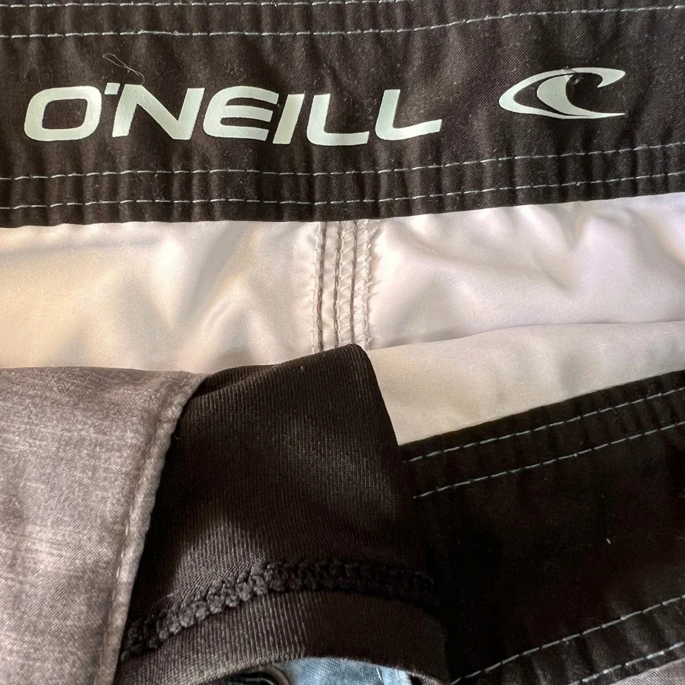 ONeill Mens Board Shorts Sz 29 Sunset Stripe Colorblock Swim Trunks Orange Gray